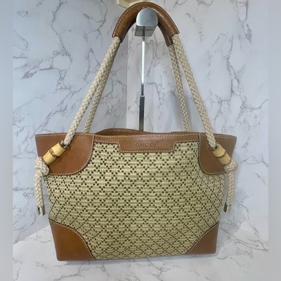 GUCCI Straw Diamante Maui Tote Brown - Picture 1 of 15